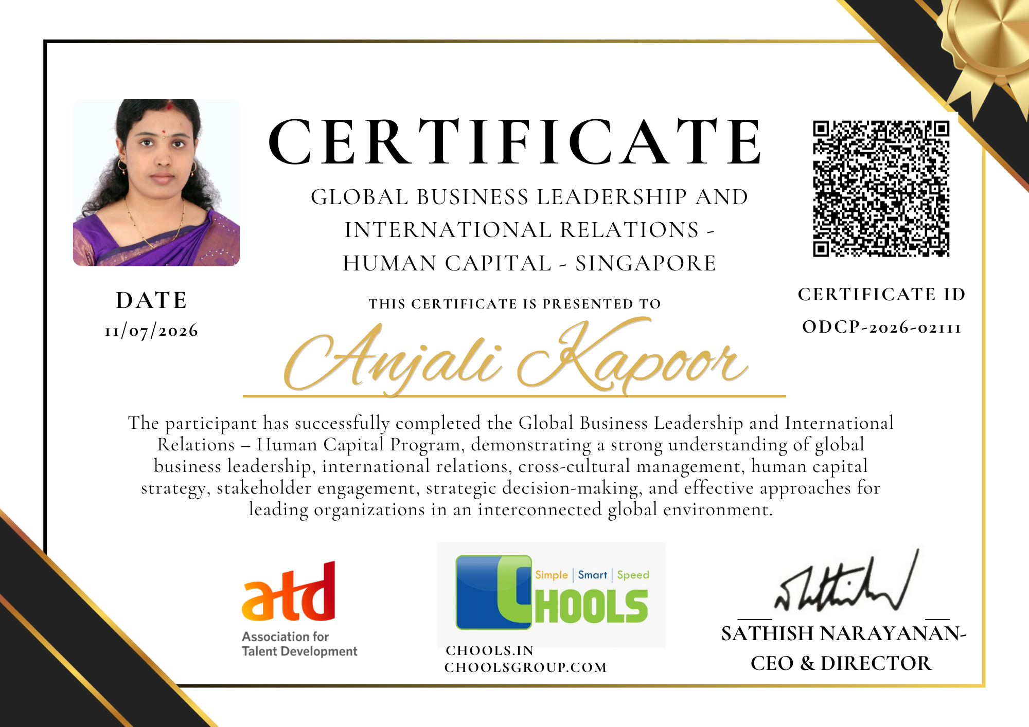 Global Business Leadership and International Relations - Human Capital - Singapore Program Certificate